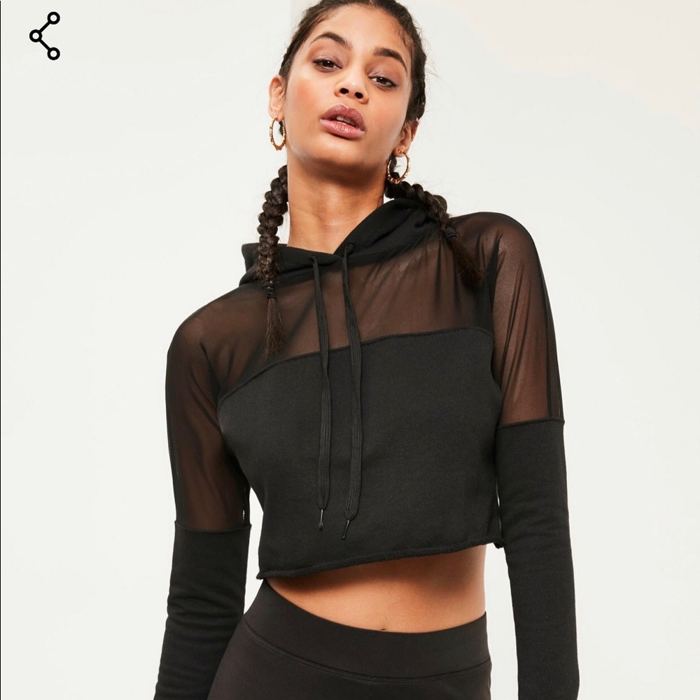 Black mesh panel hoodie